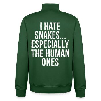 Je déteste les serpents, surtout les humains - Sweat zippé unisexe en coton bio Stanley/Stella - vert bouteille - Dos - AI Model Male 185 dark (185cm)