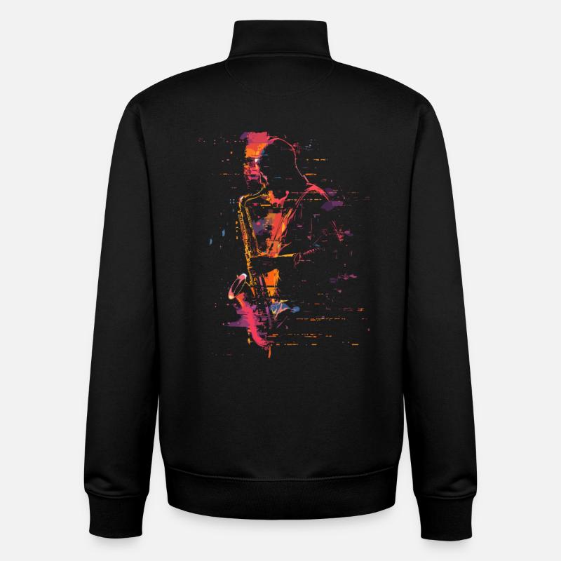 Saxophonist Synthwave - Unisex Organic Zip Sweatshirt by Stanley/Stella - black