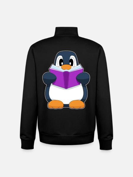 Penguin Nerd Book - Unisex Organic Zip Sweatshirt by Stanley/Stella - black
