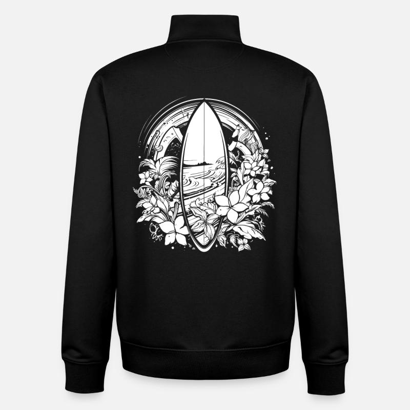 Planche de surf style bande dessinée - Sweat zippé unisexe en coton bio Stanley/Stella - noir