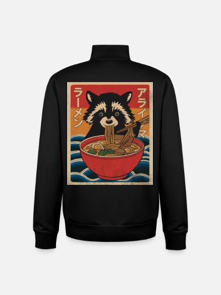 Kawaii Raccoon Ramen Funny Japanese Anime - Unisex Organic Zip Sweatshirt by Stanley/Stella - black