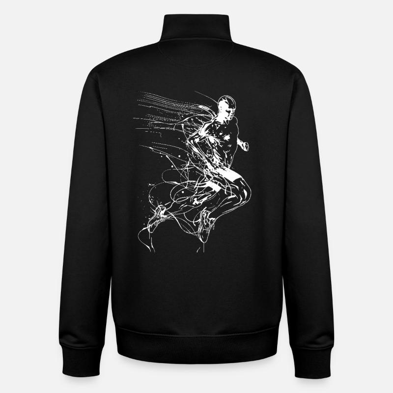 Dessin au trait de joggeur - Sweat zippé unisexe en coton bio Stanley/Stella - noir