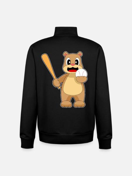 Bear Baseball Baseball Bat - Unisex Organic Zip Sweatshirt by Stanley/Stella - black