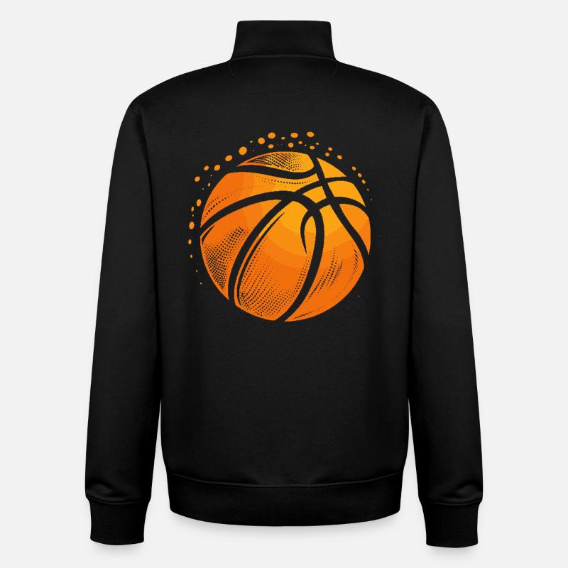 Graphique de ballon de basket-ball - Sweat zippé unisexe en coton bio Stanley/Stella - noir