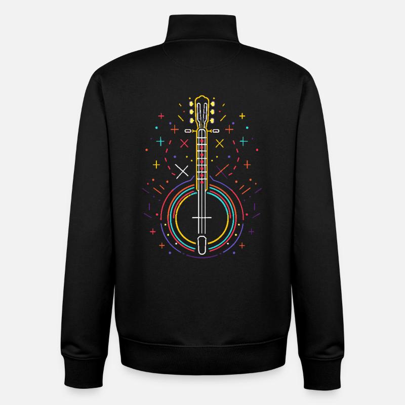 Dessin au trait de banjo - Sweat zippé unisexe en coton bio Stanley/Stella - noir