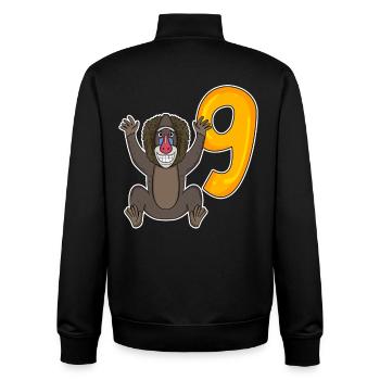 9th Birthday Motif Monkey - 9 Years - Unisex Organic Zip Sweatshirt by Stanley/Stella - black - Back - AI Model Male 185 light (185cm)