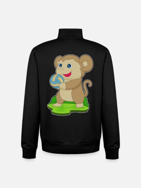 Monkey Volleyball Player Volleyball - Unisex Organic Zip Sweatshirt by Stanley/Stella - black