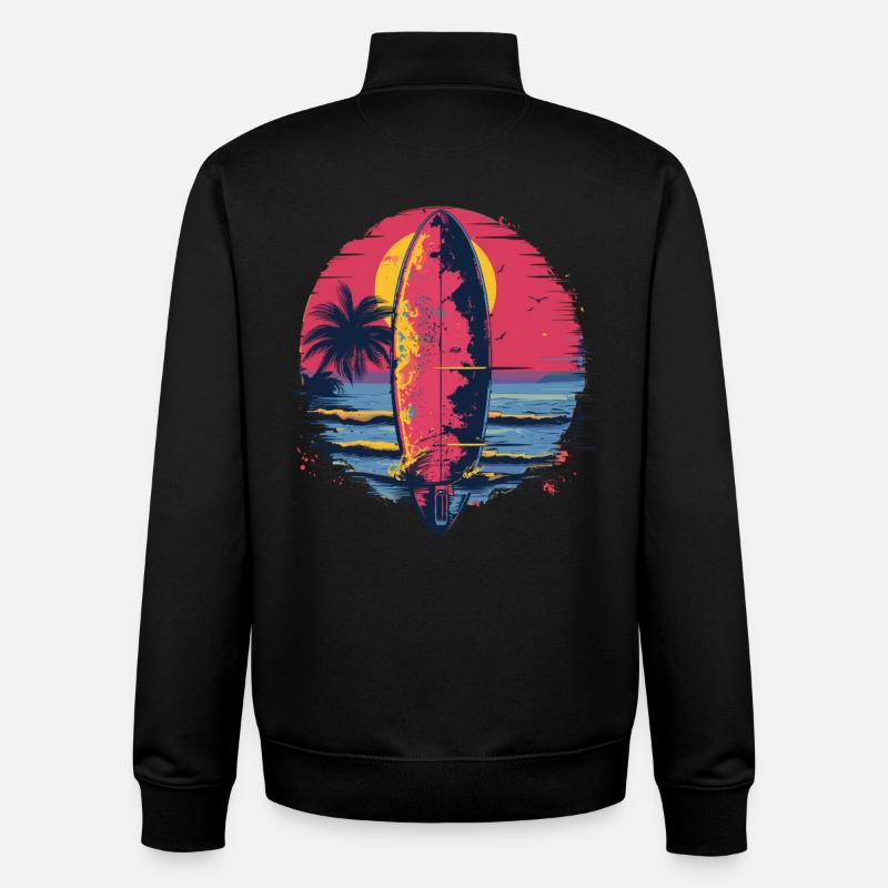 Surfboard Synthwave - Unisex Organic Zip Sweatshirt by Stanley/Stella - black