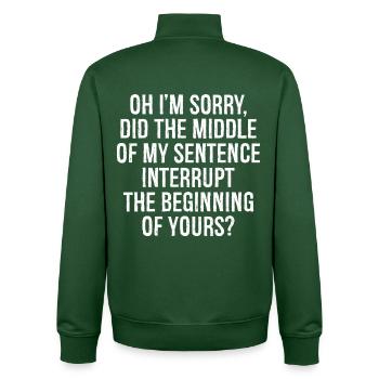 oh I'm sorry did the middle of my sentence - Unisex Organic Zip Sweatshirt by Stanley/Stella - bottle green - Back - AI Model Male 185 dark (185cm)
