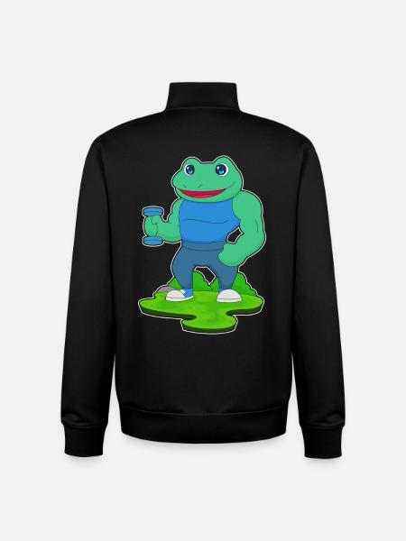 Frog Bodybuilder Dumbbell Bodybuilding - Unisex Organic Zip Sweatshirt by Stanley/Stella - black
