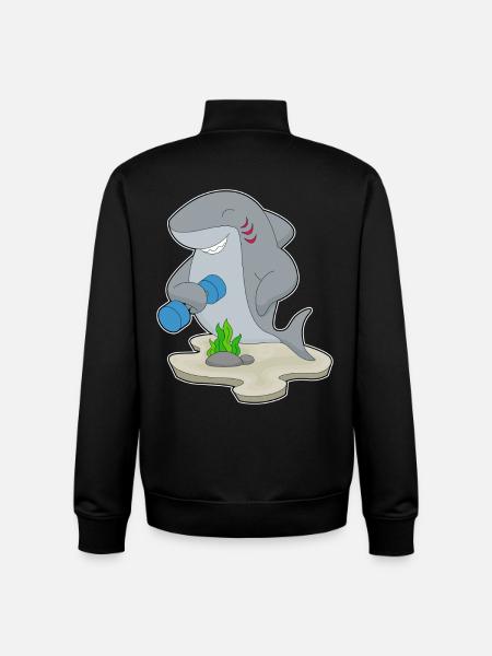 Shark Bodybuilder Dumbbell Bodybuilding - Unisex Organic Zip Sweatshirt by Stanley/Stella - black