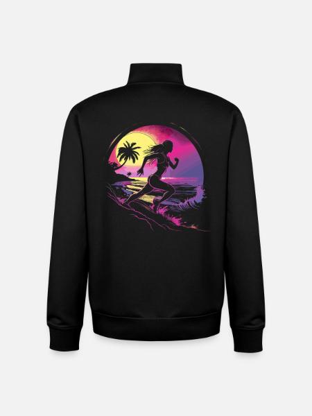 Coureur Synthwave - Sweat zippé unisexe en coton bio Stanley/Stella - noir
