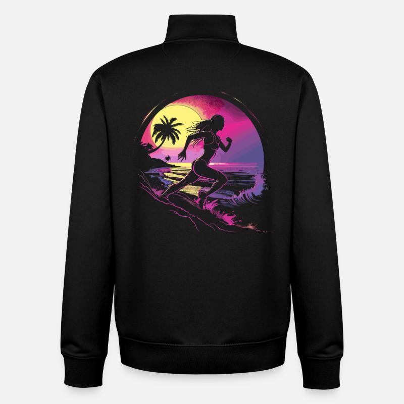 Coureur Synthwave - Sweat zippé unisexe en coton bio Stanley/Stella - noir