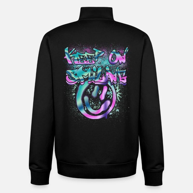 Smileys et texte phosphorescents - Sweat zippé unisexe en coton bio Stanley/Stella - noir