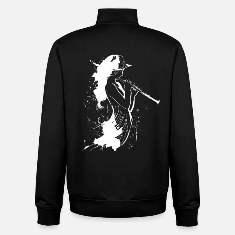 Flute Player Sketch - Unisex Organic Zip Sweatshirt by Stanley/Stella - black