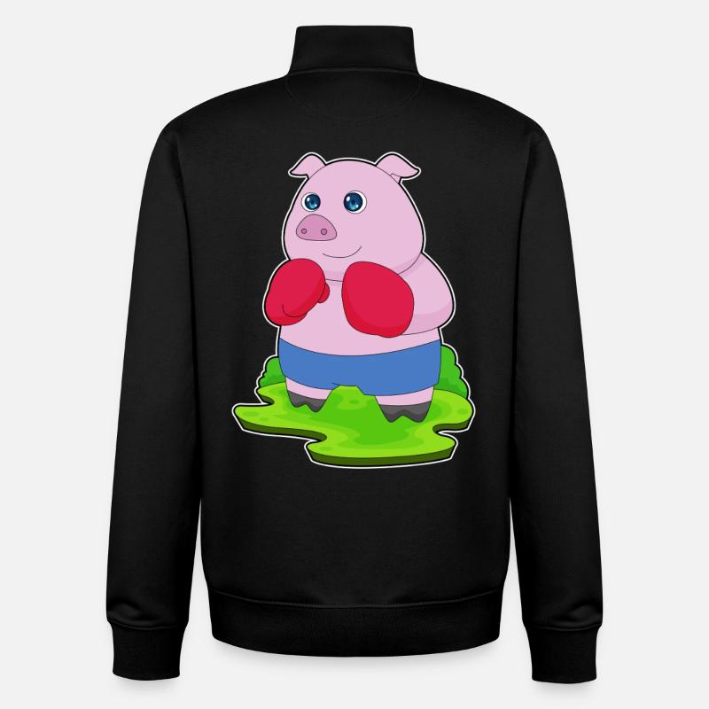 Schwein Boxer Boxhandschuhe Boxen - Unisex Organic Zip Sweatshirt von Stanley/Stella - Schwarz