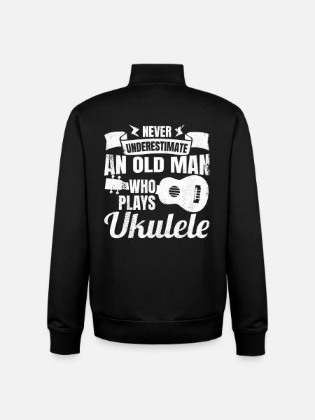 Never underestimate old ukulele players - Unisex Organic Zip Sweatshirt by Stanley/Stella - black