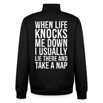 when life knocks me down I usually lie there - Unisex Organic Zip Sweatshirt von Stanley/Stella - Schwarz - Hinten - AI Model Male 185 light (185cm)