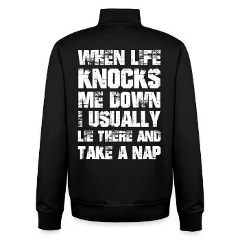 when life knocks me down I usually lie take a nap - Unisex Organic Zip Sweatshirt von Stanley/Stella - Schwarz - Hinten - AI Model Male 185 light (185cm)