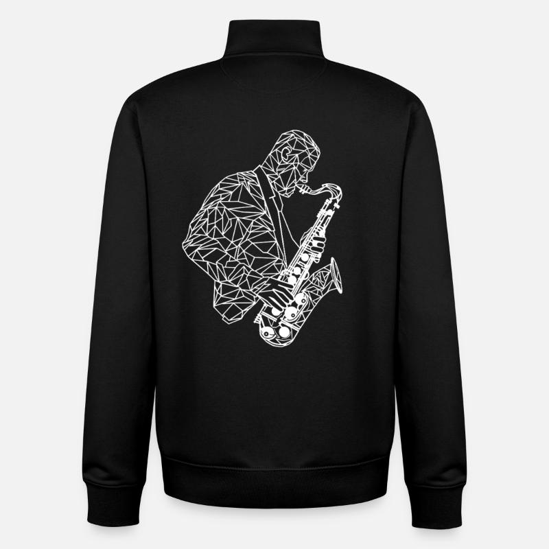 Dessin de saxophoniste - Sweat zippé unisexe en coton bio Stanley/Stella - noir