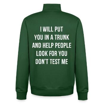 I will put you In a trunk and help people look - Unisex Organic Zip Sweatshirt von Stanley/Stella - Flaschengrün - Hinten - AI Model Male 185 dark (185cm)
