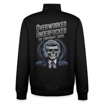 Overworked & Underfu***d- Corporate Skeleton Humor - Unisex Organic Zip Sweatshirt by Stanley/Stella - black - Back - AI Model Male 185 light (185cm)