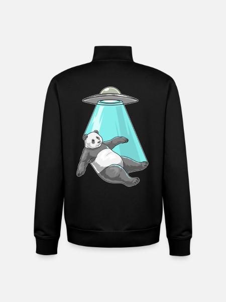Vaisseau spatial Panda Space - Sweat zippé unisexe en coton bio Stanley/Stella - noir