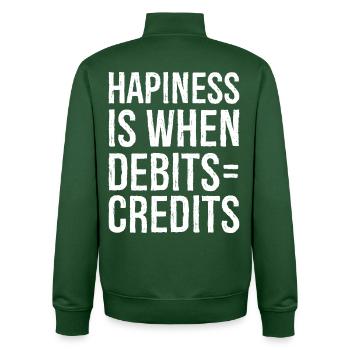 hapiness is when debits credits - Unisex Organic Zip Sweatshirt by Stanley/Stella - bottle green - Back - AI Model Male 185 dark (185cm)