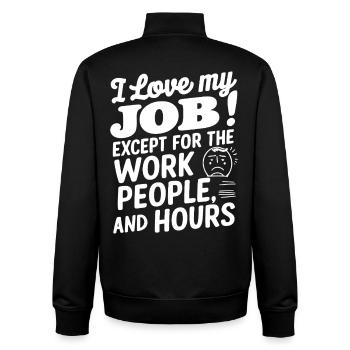J’aime mon travail, sauf pour les heures de travail - Sweat zippé unisexe en coton bio Stanley/Stella - noir - Dos - AI Model Male 185 light (185cm)
