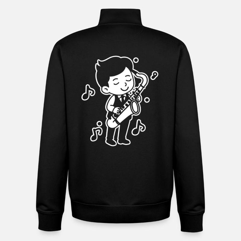 Saxophon Kid Skizze - Unisex Organic Zip Sweatshirt von Stanley/Stella - Schwarz