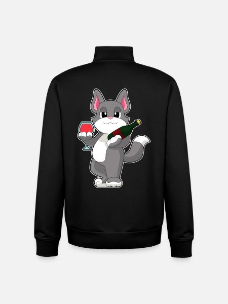 Katze Flasche Rotwein - Unisex Organic Zip Sweatshirt von Stanley/Stella - Schwarz