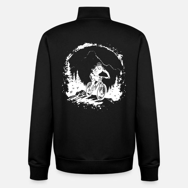 Mountain Biking Drawing - Unisex Organic Zip Sweatshirt by Stanley/Stella - black