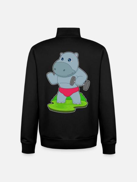 Hippopotame Bodybuilder Haltère Musculation - Sweat zippé unisexe en coton bio Stanley/Stella - noir
