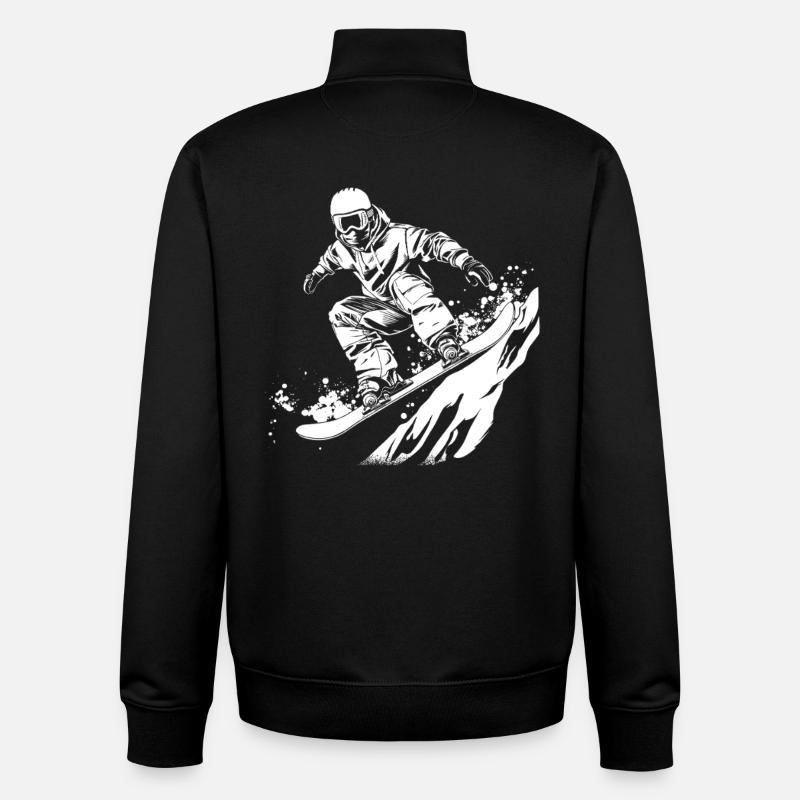 Snowboarder Drawing - Unisex Organic Zip Sweatshirt by Stanley/Stella - black