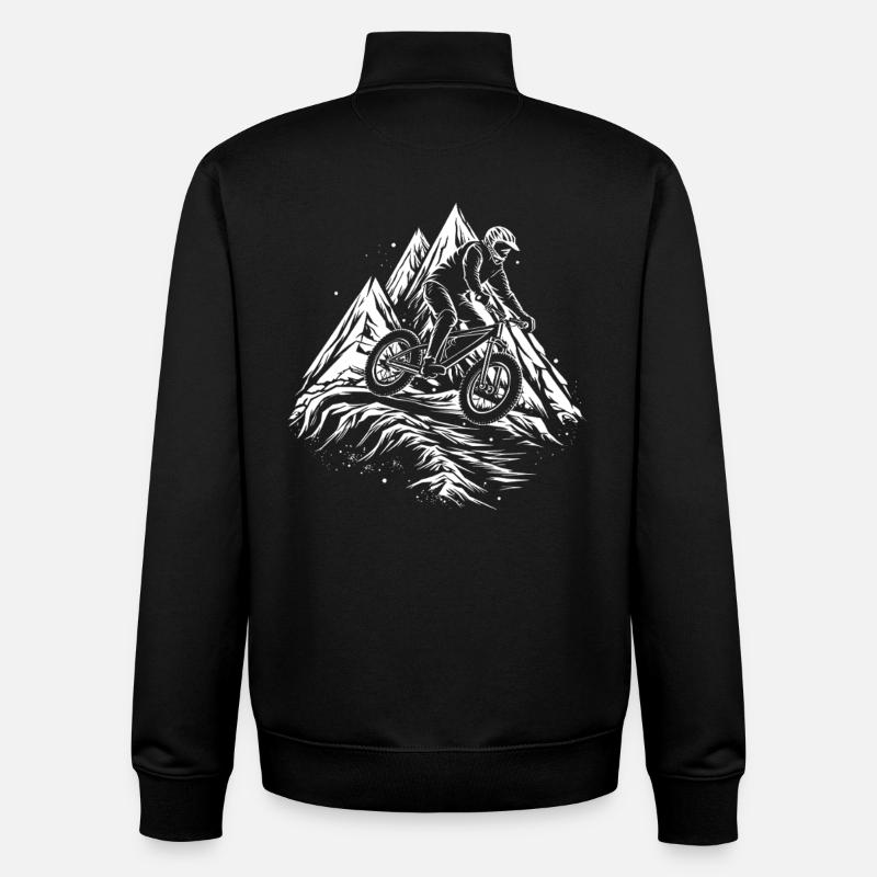Mountain Biking Drawing - Unisex Organic Zip Sweatshirt by Stanley/Stella - black
