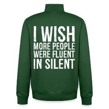 J’aimerais que plus de gens parlent couramment le muet - Sweat zippé unisexe en coton bio Stanley/Stella - vert bouteille - Dos - AI Model Male 185 dark (185cm)