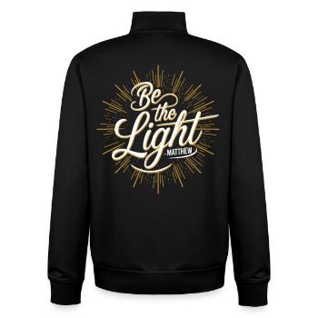 Soyez la lumière | Matthieu Verset de la Bible Art Chrétien - Sweat zippé unisexe en coton bio Stanley/Stella - noir - Dos - AI Model Male 185 light (185cm)
