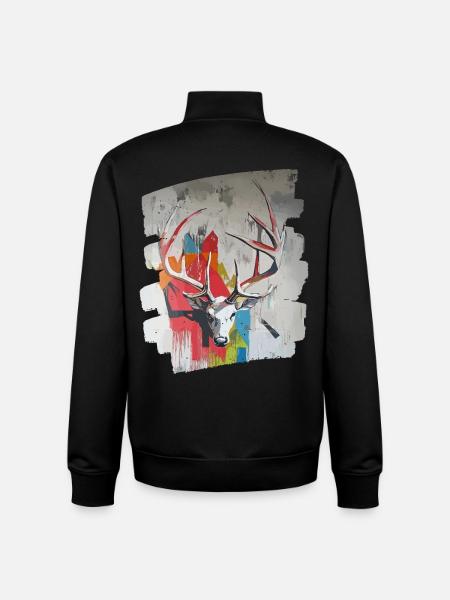Cerf avec bois - Sweat zippé unisexe en coton bio Stanley/Stella - noir