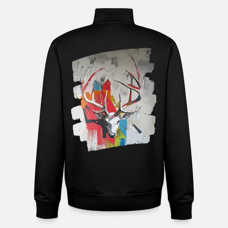 Cerf avec bois - Sweat zippé unisexe en coton bio Stanley/Stella - noir