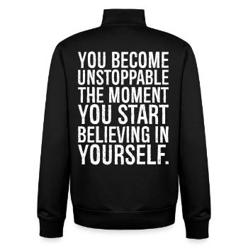 you become unstoppable the moment you start - Unisex Organic Zip Sweatshirt by Stanley/Stella - black - Back - AI Model Male 185 light (185cm)