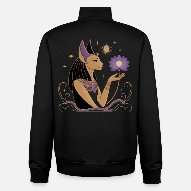 Serene Bastet Holding a Lotus Flower - Unisex Organic Zip Sweatshirt by Stanley/Stella - black