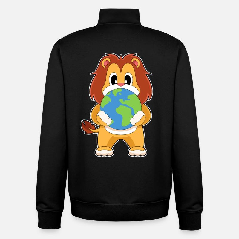 Lion Earth Globe - Unisex Organic Zip Sweatshirt by Stanley/Stella - black