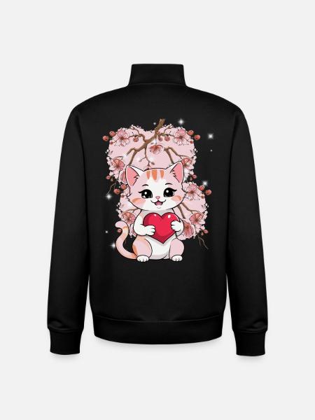 Cat Cats Kitten Heart Valentine - Unisex Organic Zip Sweatshirt by Stanley/Stella - black