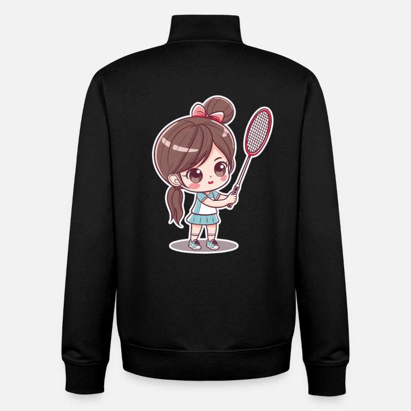 Badminton player comic - Unisex Organic Zip Sweatshirt by Stanley/Stella - black