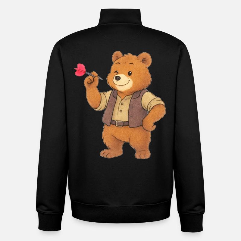 Bear playing darts - Unisex Organic Zip Sweatshirt by Stanley/Stella - black