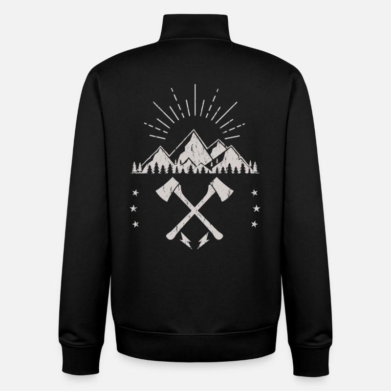 Rugged Mountain Sunrise Axe Emblem - Unisex Organic Zip Sweatshirt by Stanley/Stella - black