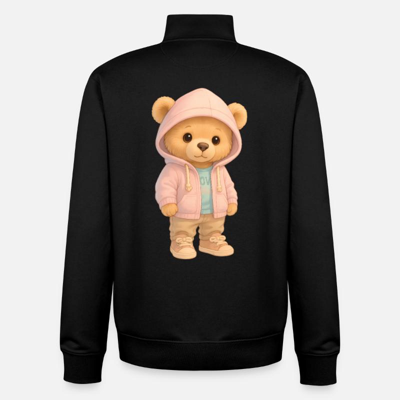 Ours à capuche mignon - Sweat zippé unisexe en coton bio Stanley/Stella - noir