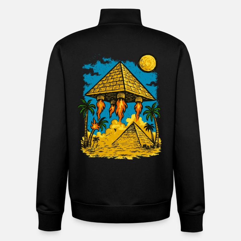 Alien Pyramid Landing Ancient Invasion Sci-Fi tee - Unisex Organic Zip Sweatshirt by Stanley/Stella - black