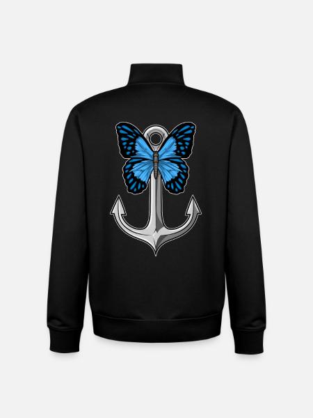 Ancre Papillon - Sweat zippé unisexe en coton bio Stanley/Stella - noir
