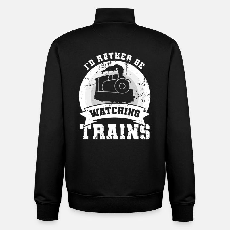 I'd rather watch trains - Unisex Organic Zip Sweatshirt by Stanley/Stella - black